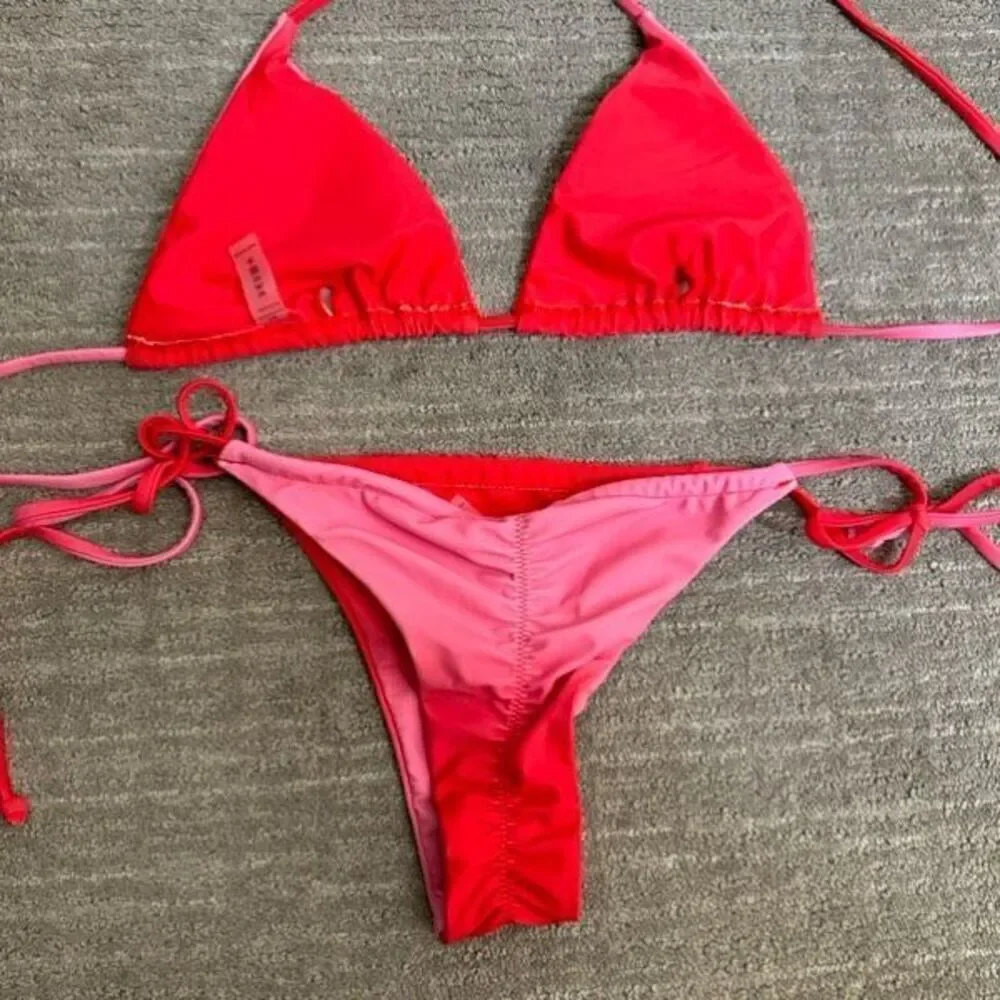 Womens Ombre Hot Light Pink Triangle Bikini High Waisted Medium NWOT